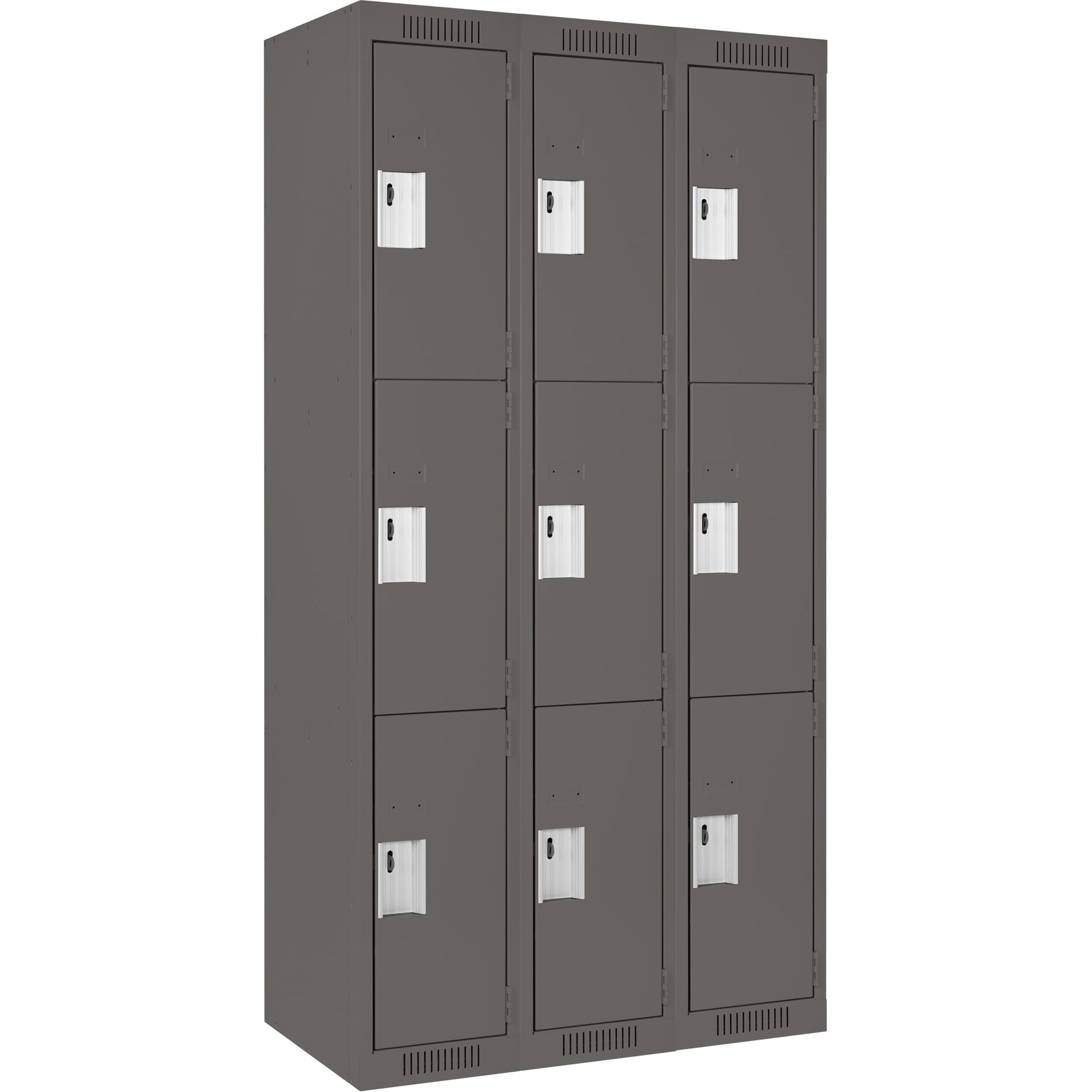 Clean Line™ Lockers, 3 -tier, Bank of 3, 36" x 15" x 72", Steel, Charcoal, Rivet (Assembled)