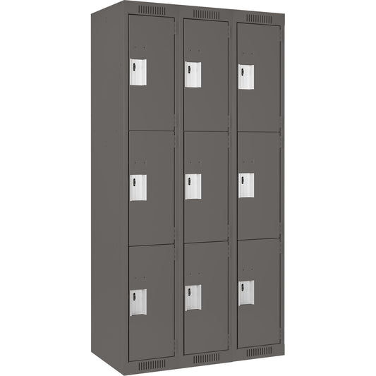Clean Line™ Lockers, 3 -tier, Bank of 3, 36" x 15" x 72", Steel, Charcoal, Rivet (Assembled)