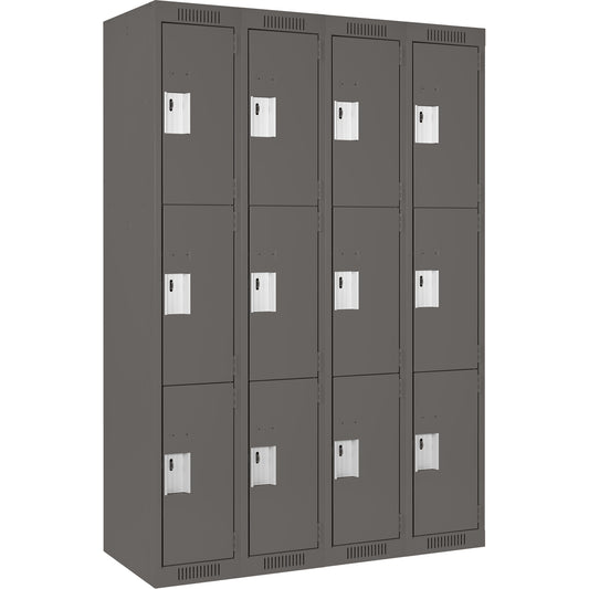 Clean Line™ Lockers, 3 -tier, Bank of 4, 48" x 12" x 72", Steel, Charcoal, Rivet (Assembled)