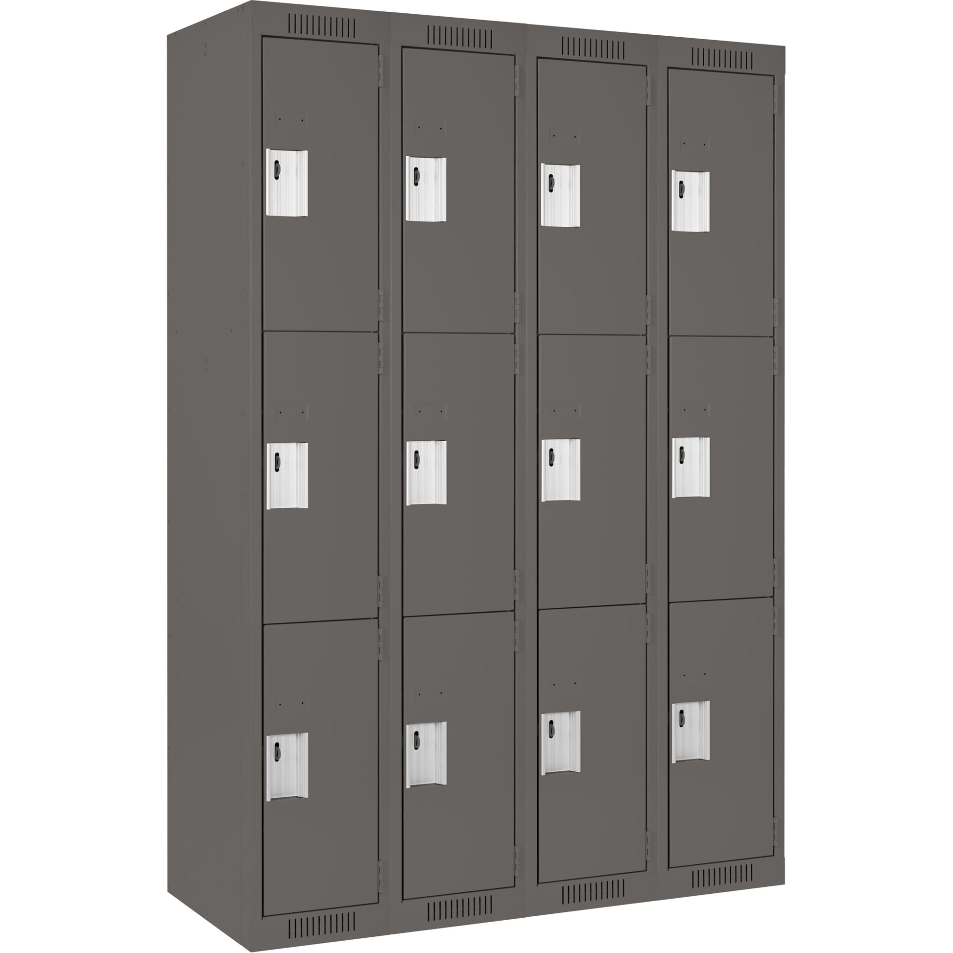 Clean Line™ Lockers, 3 -tier, Bank of 4, 72" x 18" x 72", Steel, Charcoal, Rivet (Assembled)