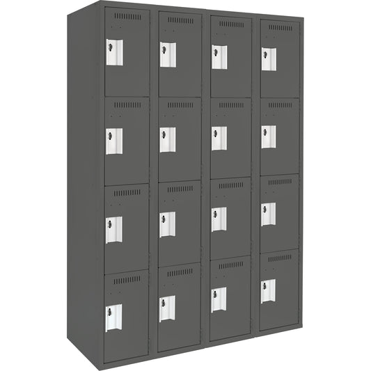 Clean Line™ Lockers, 4 -tier, Bank of 4, 48" x 12" x 72", Steel, Charcoal, Rivet (Assembled)