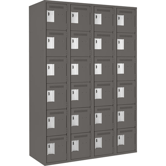 Clean Line™ Lockerette, 6 -tier, Bank of 4, 48" x 18" x 72", Steel, Charcoal, Rivet (Assembled)