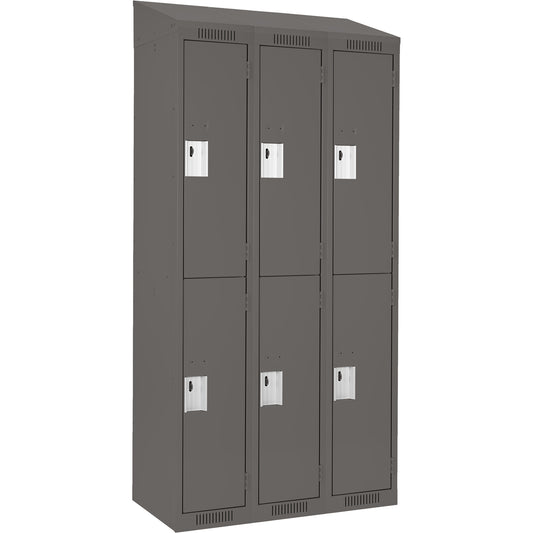 Clean Line™ Lockers, 2 -tier, Bank of 3, 54" x 18" x 78", Steel, Charcoal, Rivet (Assembled)