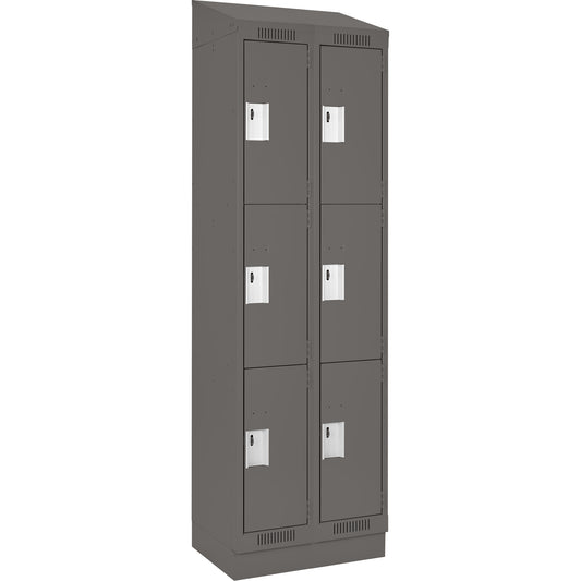 Clean Line™ Lockers, 3 -tier, Bank of 2, 24" x 15" x 82", Steel, Charcoal, Rivet (Assembled)