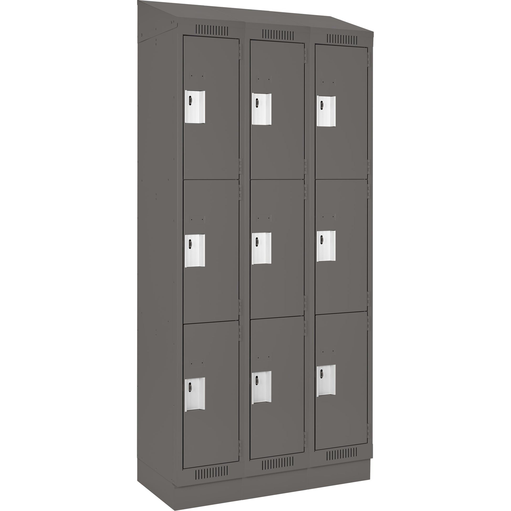Clean Line™ Lockers, 3 -tier, Bank of 3, 54" x 18" x 82", Steel, Charcoal, Rivet (Assembled)