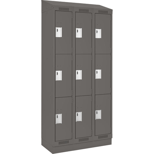 Clean Line™ Lockers, 3 -tier, Bank of 3, 54" x 18" x 82", Steel, Charcoal, Rivet (Assembled)