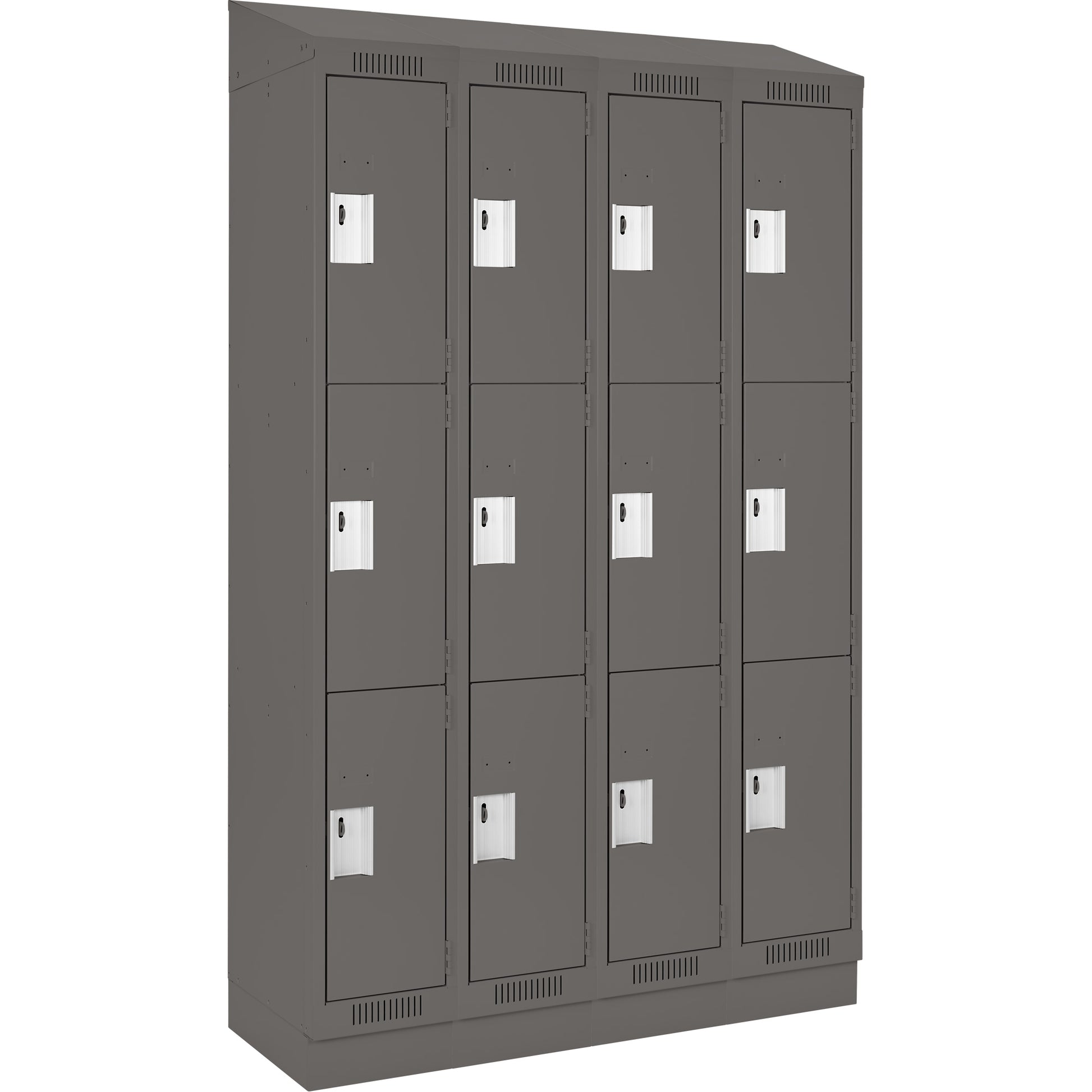 Clean Line™ Lockers, 3 -tier, Bank of 4, 48" x 12" x 82", Steel, Charcoal, Rivet (Assembled)