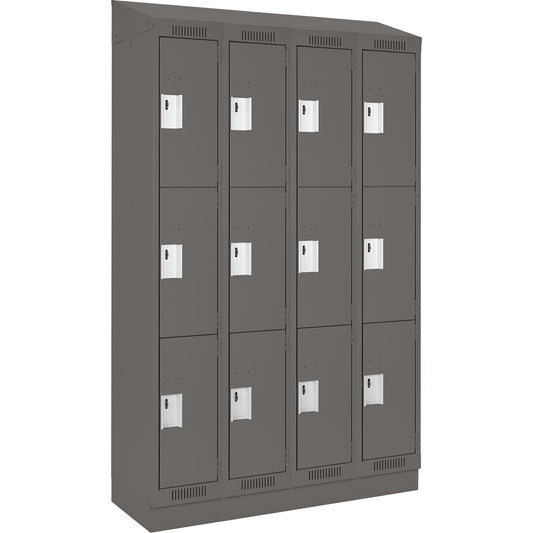 Clean Line™ Lockers, 3 -tier, Bank of 4, 48" x 12" x 82", Steel, Charcoal, Rivet (Assembled)