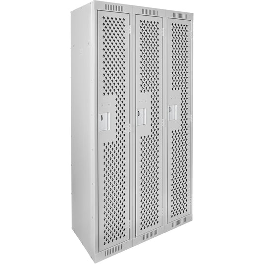 Clean Line™ Lockers, 3 -tier, 12" x 15" x 72", Steel, Grey, Rivet (Assembled), Perforated