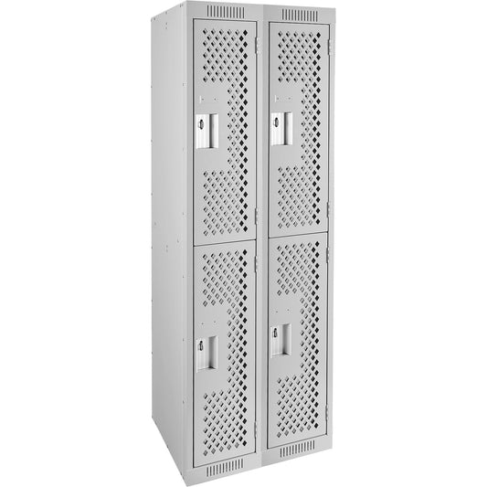 Clean Line™ Lockers, 2 -tier, Bank of 2, 24" x 15" x 72", Steel, Grey, Rivet (Assembled), Perforated