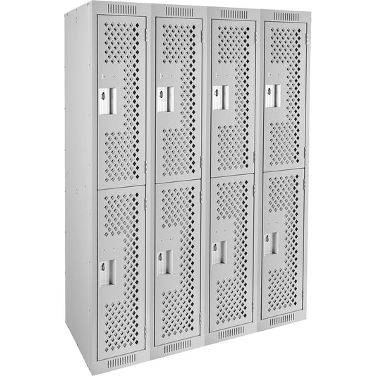 Clean Line™ Lockers, 2 -tier, Bank of 4, 48" x 18" x 72", Steel, Grey, Rivet (Assembled), Perforated
