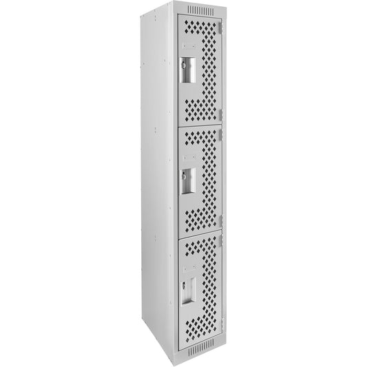 Clean Line™ Lockers, 3 -tier, 12" x 18" x 72", Steel, Grey, Rivet (Assembled), Perforated