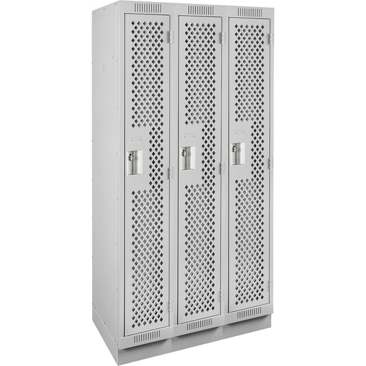 Clean Line™ Lockers, Bank of 3, 36" x 15" x 76", Steel, Grey, Rivet (Assembled), Perforated