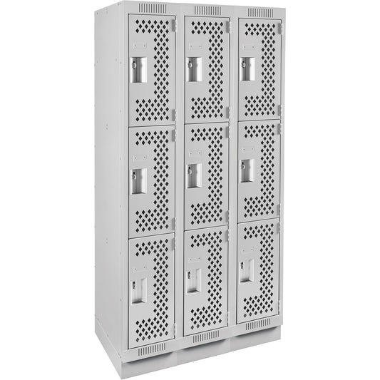 Clean Line™ Lockers, 3 -tier, Bank of 3, 36" x 12" x 76", Steel, Grey, Rivet (Assembled), Perforated