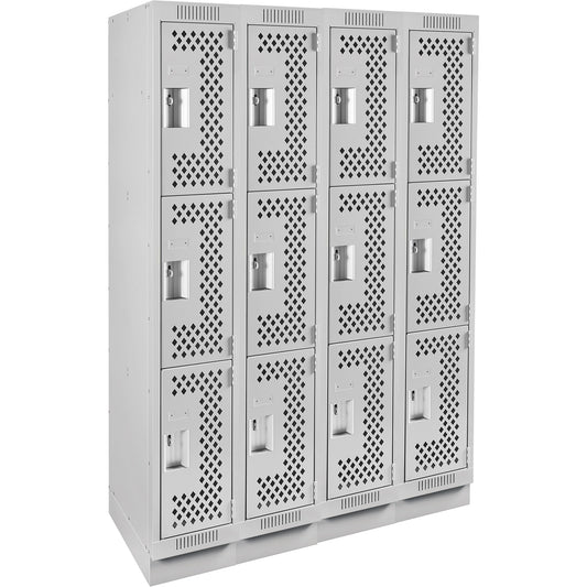 Clean Line™ Lockers, 3 -tier, Bank of 4, 48" x 15" x 76", Steel, Grey, Rivet (Assembled), Perforated