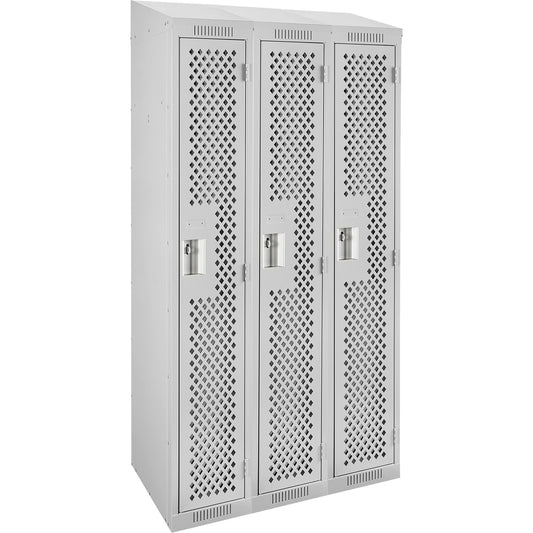 Clean Line™ Lockers, Bank of 3, 36" x 18" x 78", Steel, Grey, Rivet (Assembled), Perforated