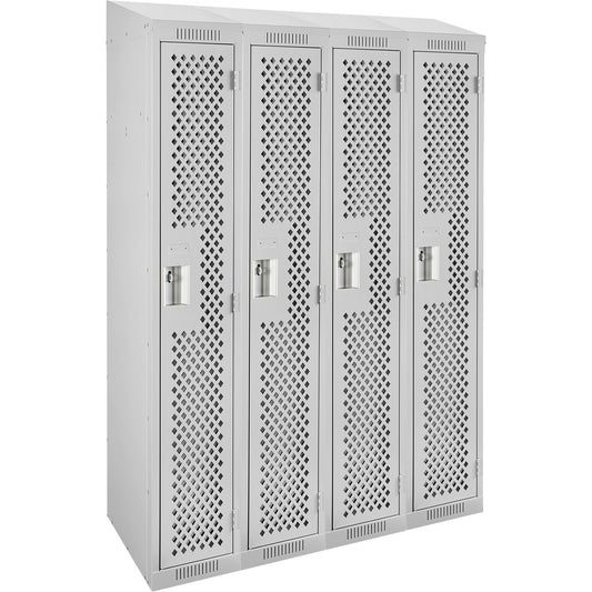 Clean Line™ Lockers, Bank of 4, 48" x 12" x 78", Steel, Grey, Rivet (Assembled), Perforated