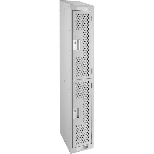 Clean Line™ Lockers, 2 -tier, 12" x 12" x 78", Steel, Grey, Rivet (Assembled), Perforated