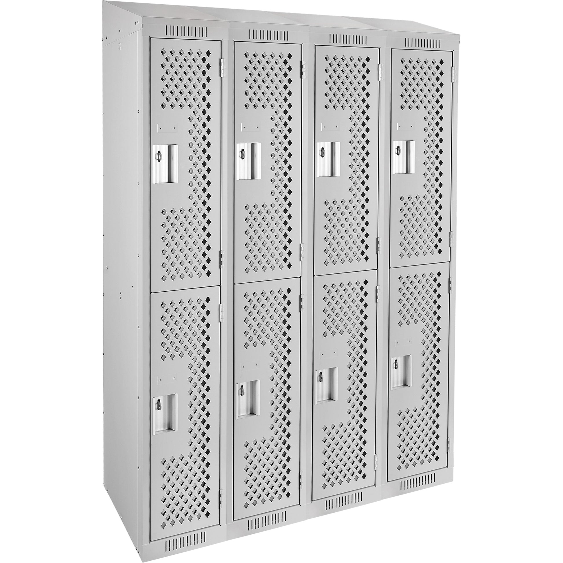 Clean Line™ Lockers, 2 -tier, Bank of 4, 48" x 15" x 78", Steel, Grey, Rivet (Assembled), Perforated