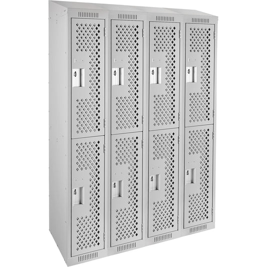 Clean Line™ Lockers, 2 -tier, Bank of 4, 48" x 15" x 78", Steel, Grey, Rivet (Assembled), Perforated