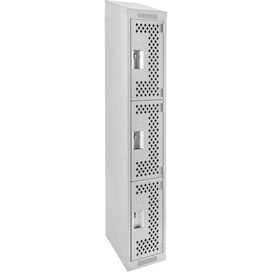 Clean Line™ Lockers, 3 -tier, 12" x 15" x 78", Steel, Grey, Rivet (Assembled), Perforated