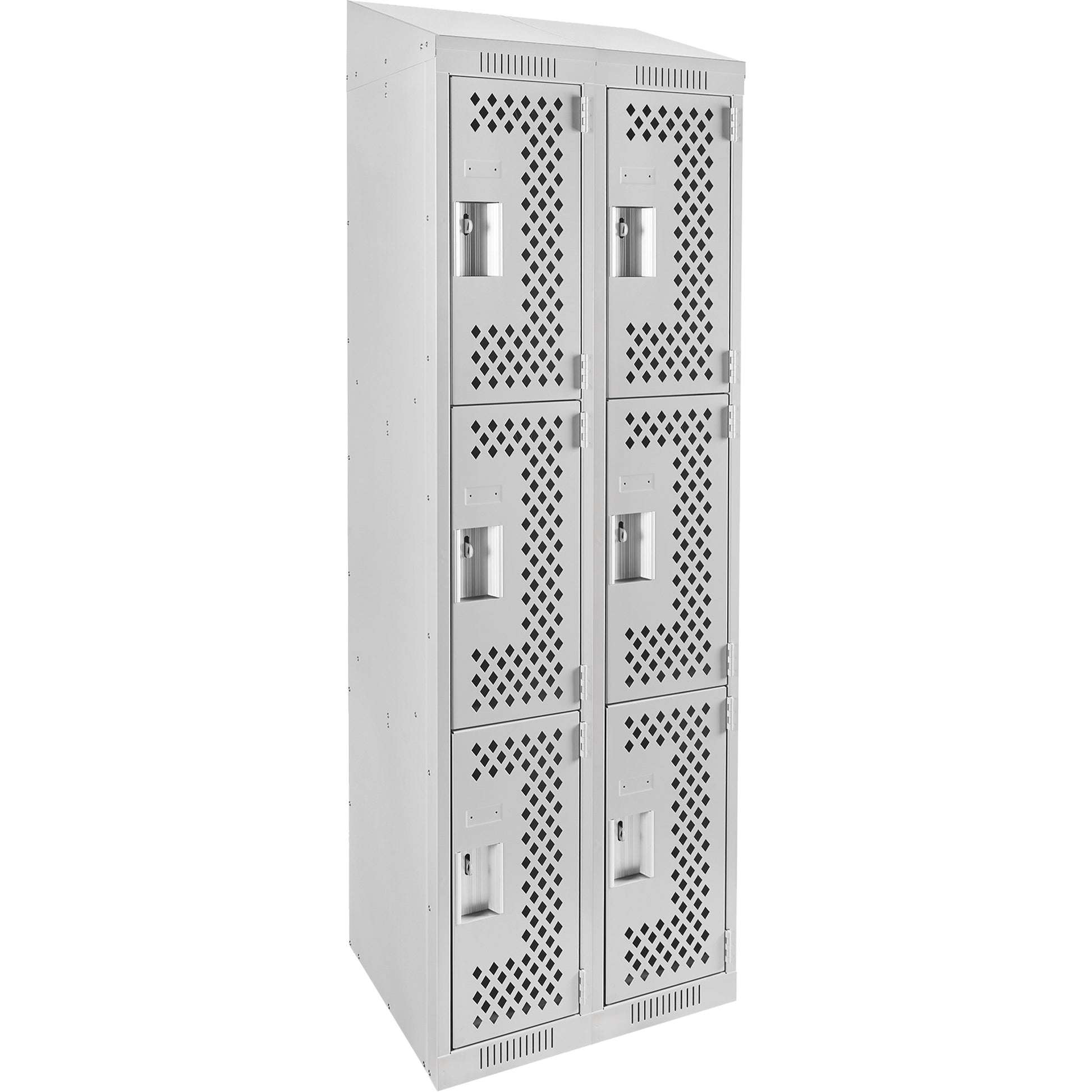 Clean Line™ Lockers, 3 -tier, Bank of 2, 24" x 12" x 78", Steel, Grey, Rivet (Assembled), Perforated