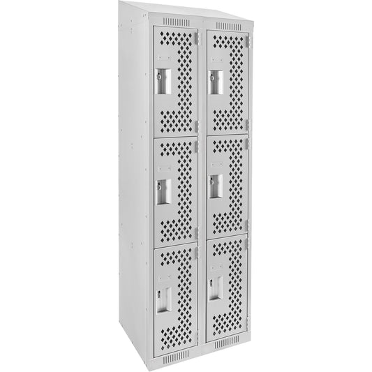 Clean Line™ Lockers, 3 -tier, Bank of 2, 24" x 12" x 78", Steel, Grey, Rivet (Assembled), Perforated