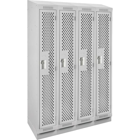 Clean Line™ Lockers, Bank of 4, 48" x 15" x 82", Steel, Grey, Rivet (Assembled), Perforated