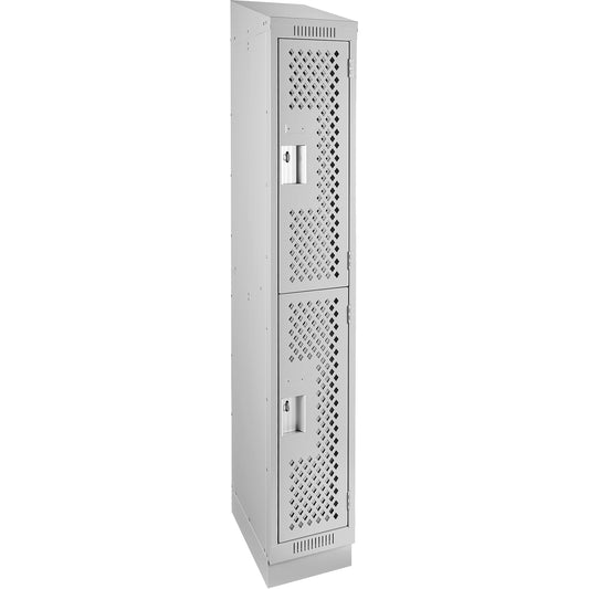 Clean Line™ Lockers, 2 -tier, 12" x 18" x 82", Steel, Grey, Rivet (Assembled), Perforated