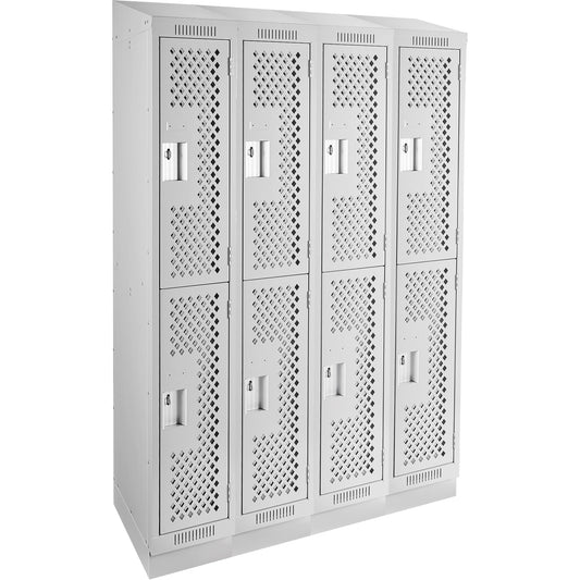 Clean Line™ Lockers, 2 -tier, Bank of 4, 48" x 15" x 82", Steel, Grey, Rivet (Assembled), Perforated
