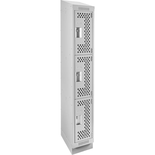 Clean Line™ Lockers, 3 -tier, 12" x 15" x 82", Steel, Grey, Rivet (Assembled), Perforated