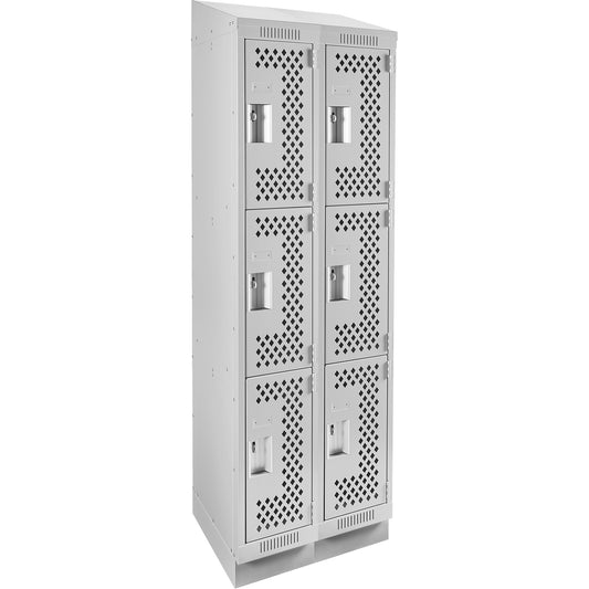 Clean Line™ Lockers, 3 -tier, Bank of 2, 24" x 18" x 82", Steel, Grey, Rivet (Assembled), Perforated