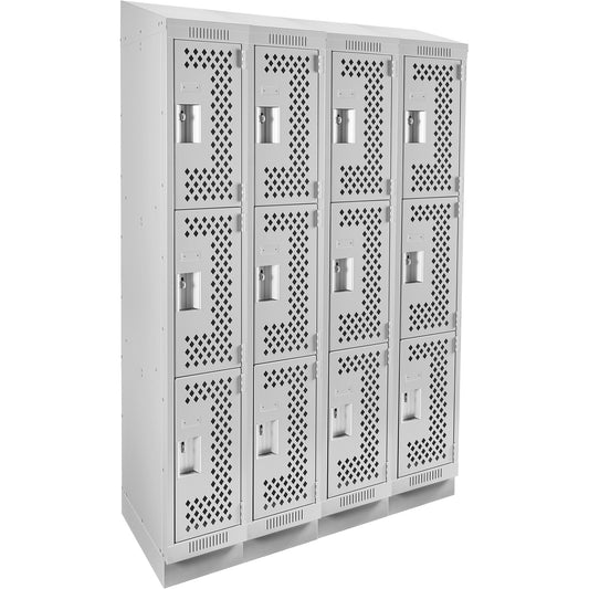 Clean Line™ Lockers, 3 -tier, Bank of 4, 48" x 12" x 82", Steel, Grey, Rivet (Assembled), Perforated