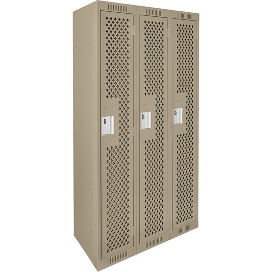 Clean Line™ Lockers, Bank of 3, 36" x 12" x 72", Steel, Beige, Rivet (Assembled), Perforated