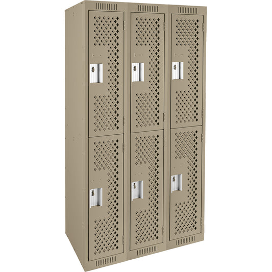 Clean Line™ Lockers, 2 -tier, Bank of 3, 36" x 15" x 72", Steel, Beige, Rivet (Assembled), Perforated