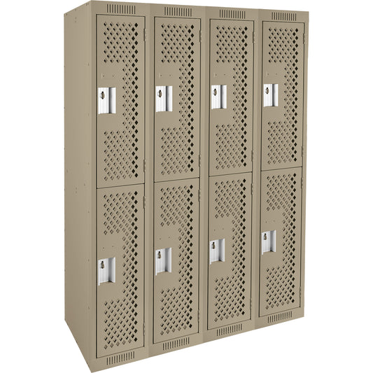 Clean Line™ Lockers, 2 -tier, Bank of 4, 48" x 18" x 72", Steel, Beige, Rivet (Assembled), Perforated