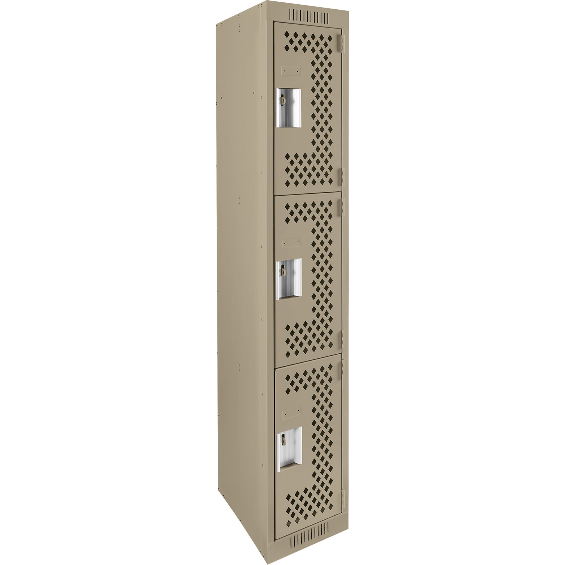 Clean Line™ Lockers, 3 -tier, 12" x 12" x 72", Steel, Beige, Rivet (Assembled), Perforated