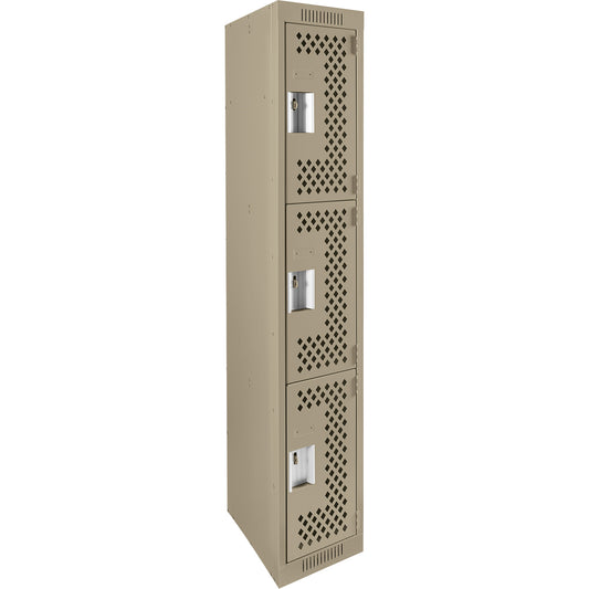 Clean Line™ Lockers, 3 -tier, 12" x 12" x 72", Steel, Beige, Rivet (Assembled), Perforated