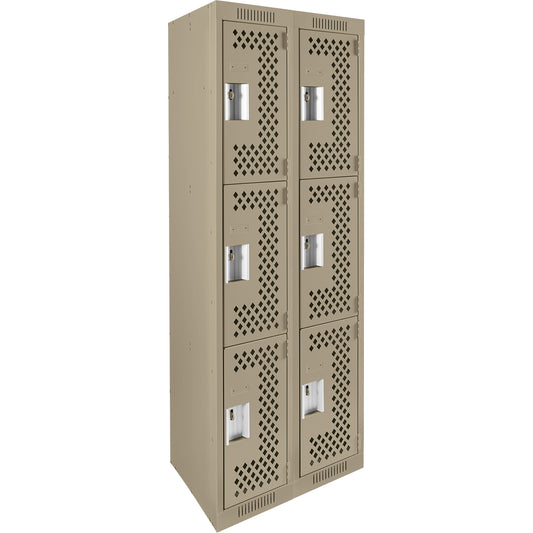 Clean Line™ Lockers, 3 -tier, Bank of 2, 24" x 15" x 72", Steel, Beige, Rivet (Assembled), Perforated