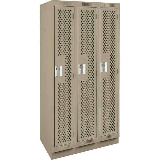 Clean Line™ Lockers, Bank of 3, 36" x 12" x 76", Steel, Beige, Rivet (Assembled), Perforated