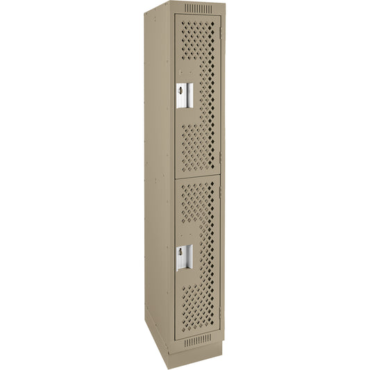 Clean Line™ Lockers, 2 -tier, 12" x 15" x 76", Steel, Beige, Rivet (Assembled), Perforated