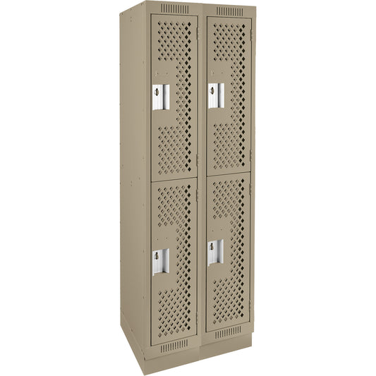 Clean Line™ Lockers, 2 -tier, Bank of 2, 24" x 12" x 76", Steel, Beige, Rivet (Assembled), Perforated