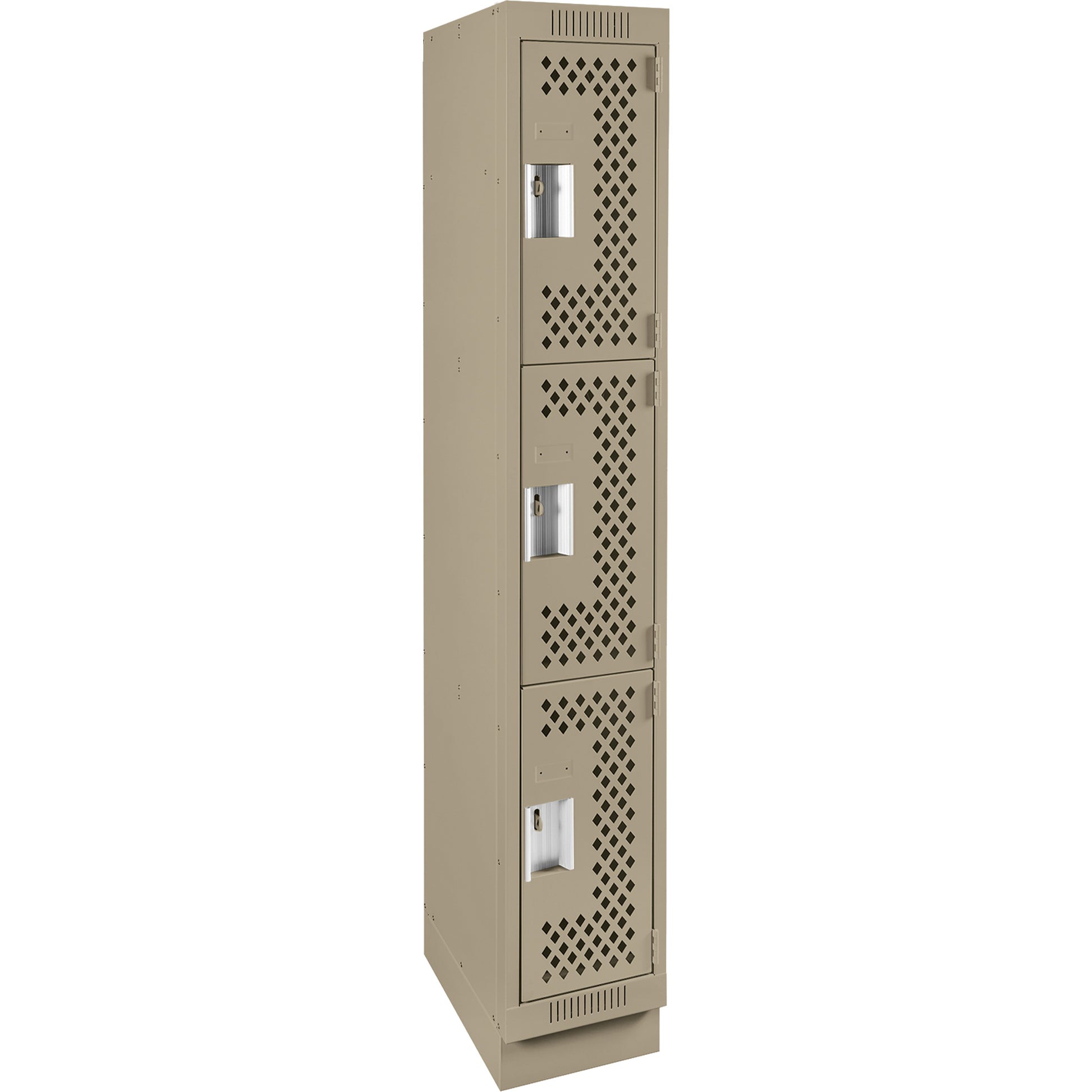 Clean Line™ Lockers, 3 -tier, 12" x 18" x 76", Steel, Beige, Rivet (Assembled), Perforated
