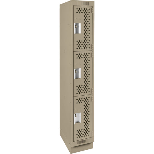 Clean Line™ Lockers, 3 -tier, 12" x 18" x 76", Steel, Beige, Rivet (Assembled), Perforated