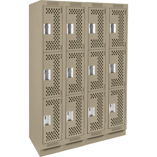 Clean Line™ Lockers, 3 -tier, Bank of 4, 48" x 15" x 76", Steel, Beige, Rivet (Assembled), Perforated