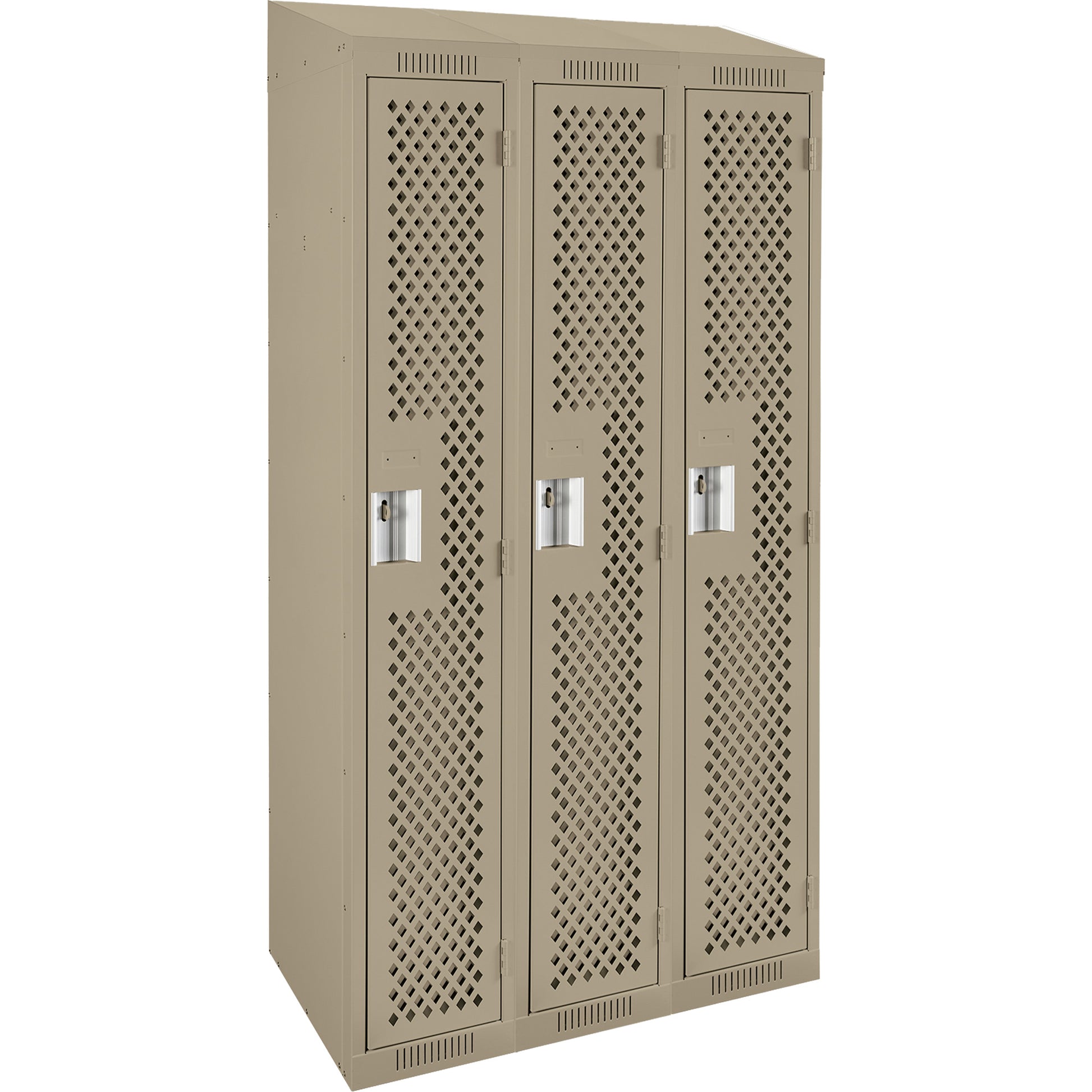 Clean Line™ Lockers, Bank of 3, 36" x 18" x 78", Steel, Beige, Rivet (Assembled), Perforated