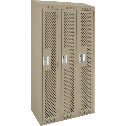 Clean Line™ Lockers, Bank of 3, 36" x 18" x 78", Steel, Beige, Rivet (Assembled), Perforated