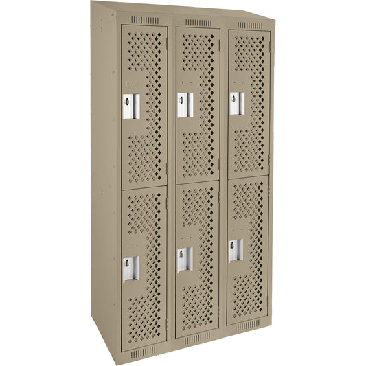 Clean Line™ Lockers, 2 -tier, Bank of 3, 36" x 15" x 78", Steel, Beige, Rivet (Assembled), Perforated