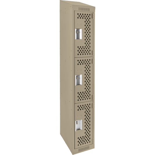 Clean Line™ Lockers, 3 -tier, 12" x 12" x 78", Steel, Beige, Rivet (Assembled), Perforated