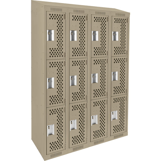 Clean Line™ Lockers, 3 -tier, Bank of 4, 48" x 15" x 78", Steel, Beige, Rivet (Assembled), Perforated